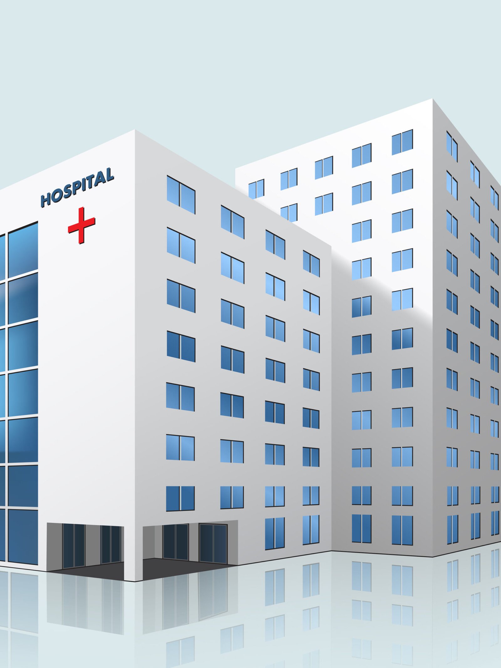 city hospital building with reflection